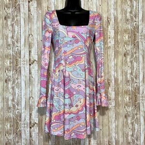 SUGAR TRILLZ GROOVY GALAXY LONG SLEEVE DRESS SIZE XS